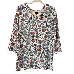 J Jill Wearever Collection Paisley Floral 3/4 Sleeve Tunic Top Size‎ L
